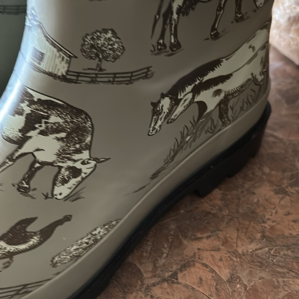 Green Farm Print Rain Boots - Picture 5 of 14